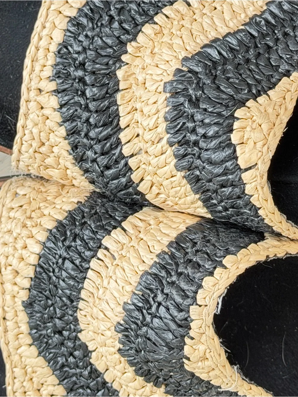 Kelsi Dagger Black and Natural Woven Slide Sandals
